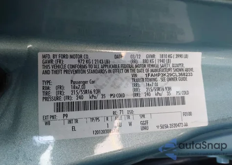 2012 Ford Focus Se из США, поврежденный, VIN 1FAHP3K29CL368233